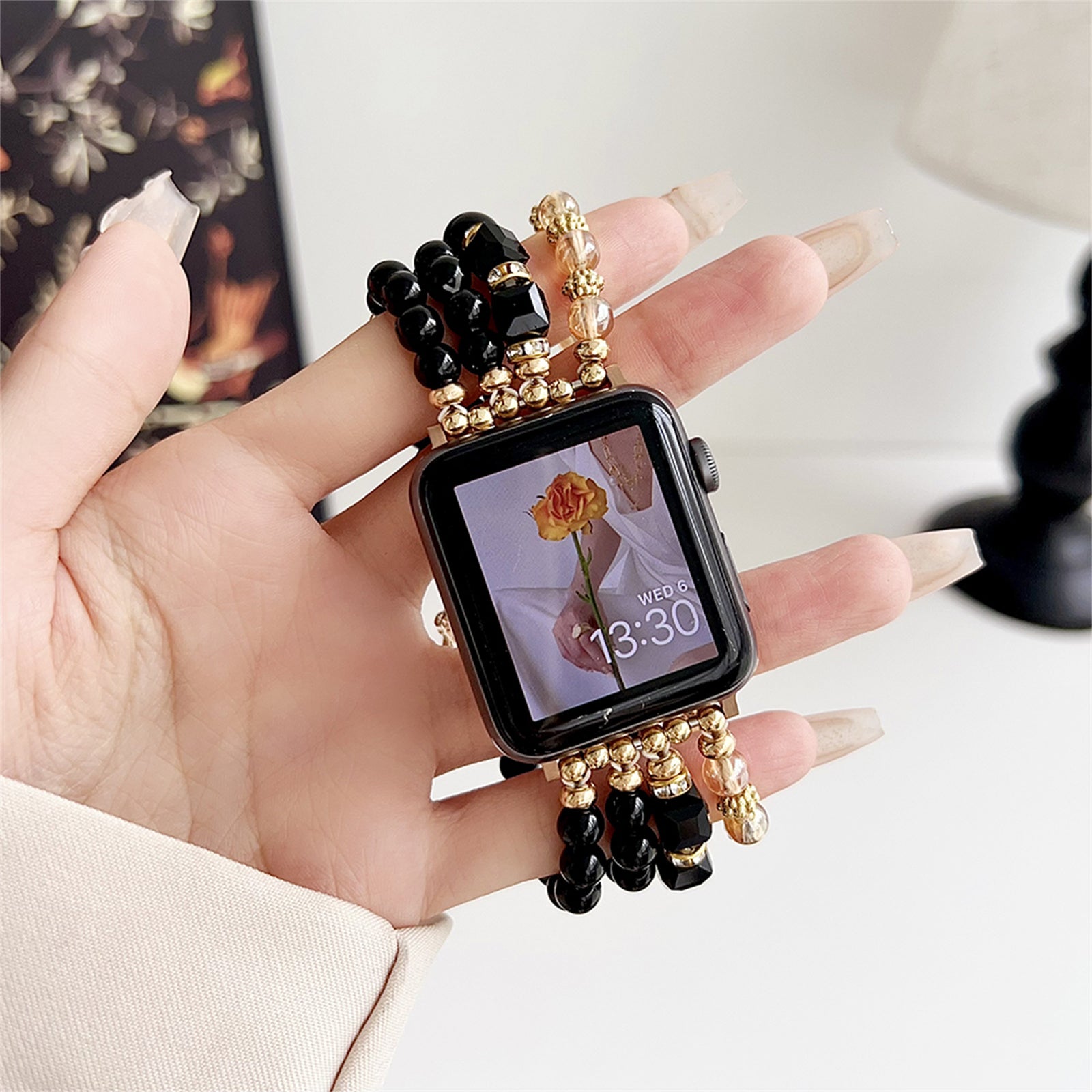 For Apple Watch Series 9 8 7 41mm / 6 5 4 SE (2022) SE (2023) SE 40mm / 3 2 1 38mm Ethnic Style Beaded Watch Strap - Black For Apple Watch Series 9 8 7 41mm / 6 5 4 SE (2022) SE (2023) SE 40mm / 3 2 1 38mm Ethnic Style Beaded Watch Strap - Black
